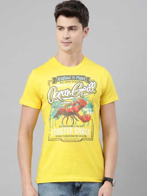 

QUANCIOUS Men Yellow & Red Organic Cotton Printed Round Neck Sustainable T-shirt