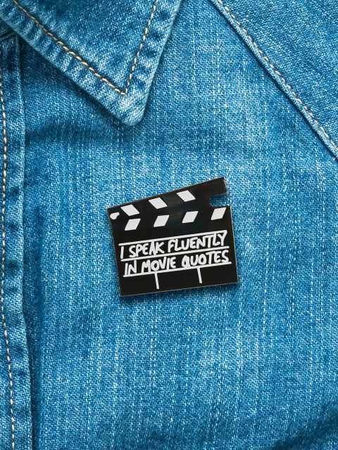 Bigsmall Black & White Movie Quotes Metallic Lapel Pin