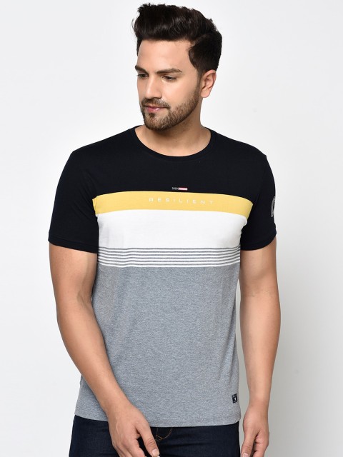 

Octave Men Grey Melange & White Colourblocked Pure Cotton Round Neck T-shirt