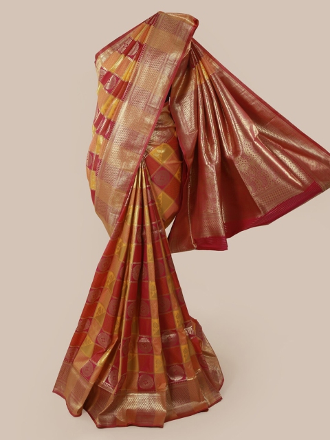 

Pothys Yellow & Pink Art Silk Checked Banarasi Saree