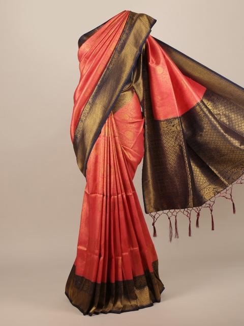 

Pothys Pink & Navy Blue Jute Silk Woven Design Saree