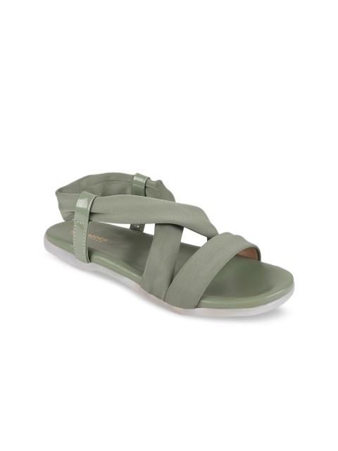 

Stelatoes Women Olive Green Solid Fabric Open Toe Flats