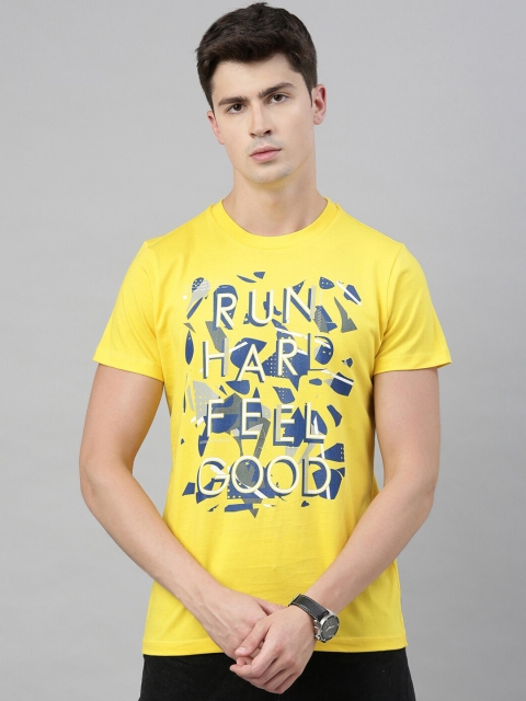 

QUANCIOUS Men Yellow Printed Round Neck Sustainable T-shirt
