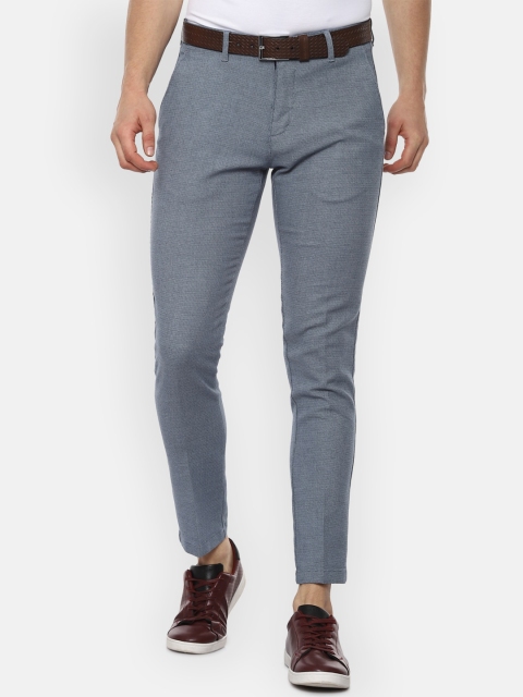 

Louis Philippe Sport Men White & Black Slim Fit Self Design Crop Semiformal Trousers
