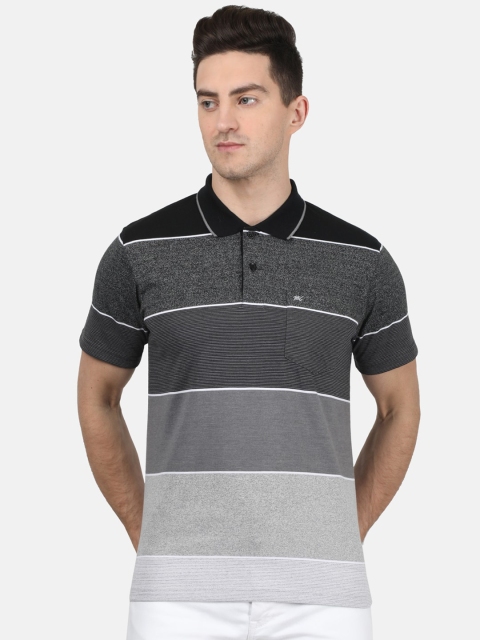 

Monte Carlo Men Black & Grey Striped Polo Collar T-shirt