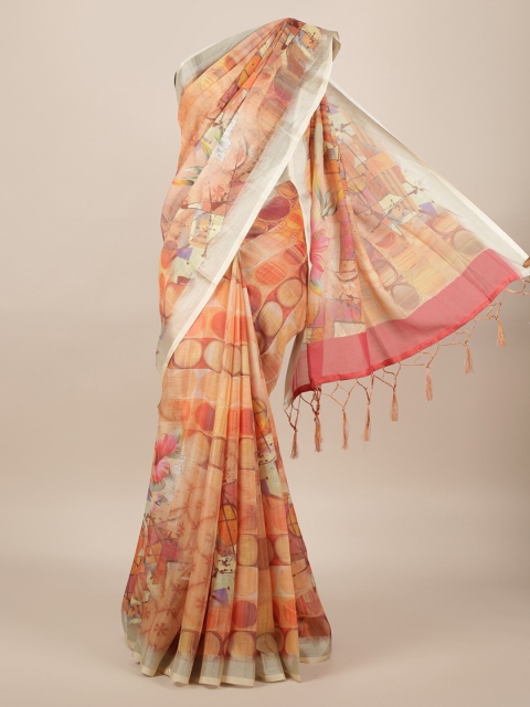 

Pothys Orange Printed Linen Blend Saree