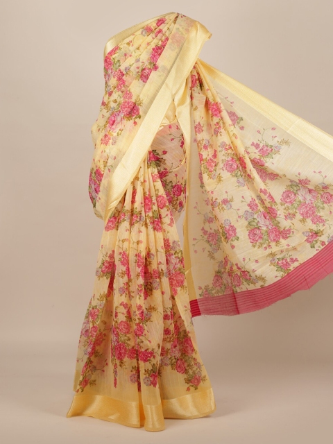 

Pothys Yellow Printed Jute Silk Saree