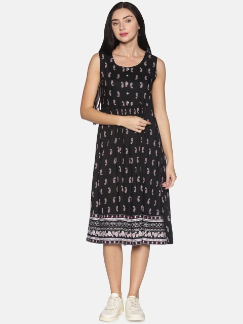 

Saffron Threads Women Black Printed A-Line Dress