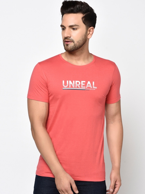 

Octave Men Coral Orange Cotton Printed Detail Round Neck T-shirt