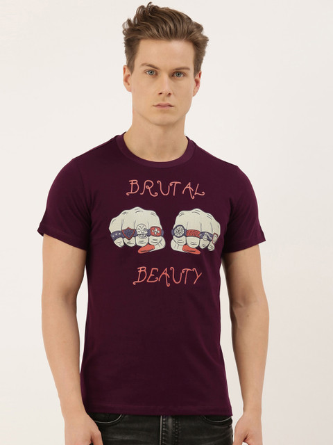 

QUANCIOUS Men Maroon Printed Round Neck Sustainable T-shirt