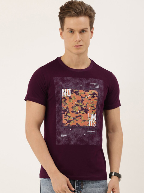

QUANCIOUS Men Maroon Solid Round Neck Sustainable T-shirt