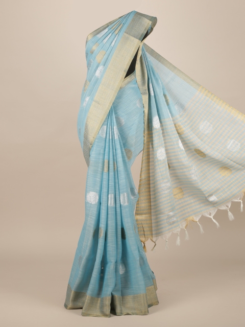 

Pothys Turquoise Blue & Silver-Coloured Jute Silk Woven Design Saree