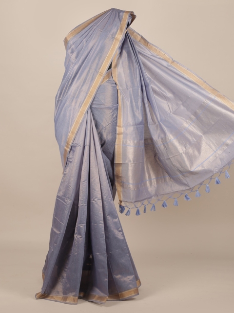 

Pothys Blue Solid Jute Silk Saree