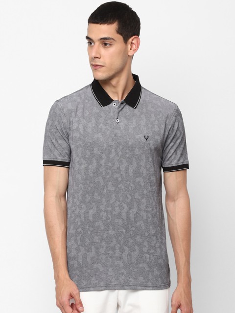

Allen Solly Men Grey Self Abstract Print Polo Collar Cotton T-shirt