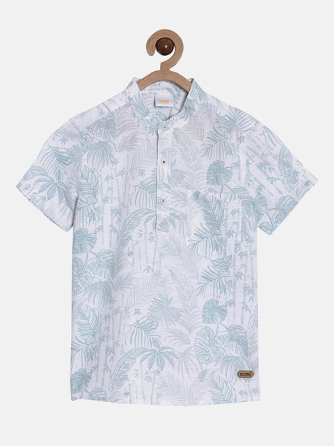 

Aomi Boys White & Blue Cotton Regular Fit Tropical Print Casual Shirt
