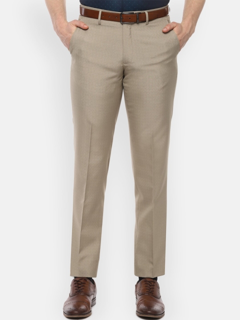 

Louis Philippe Men Beige Regular Fit Checked Formal Trousers