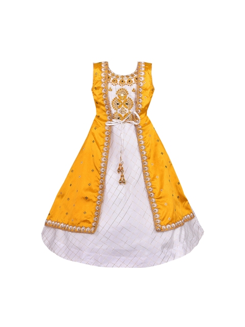 

Wish Karo Girls Yellow & White Self Design Maxi Dress