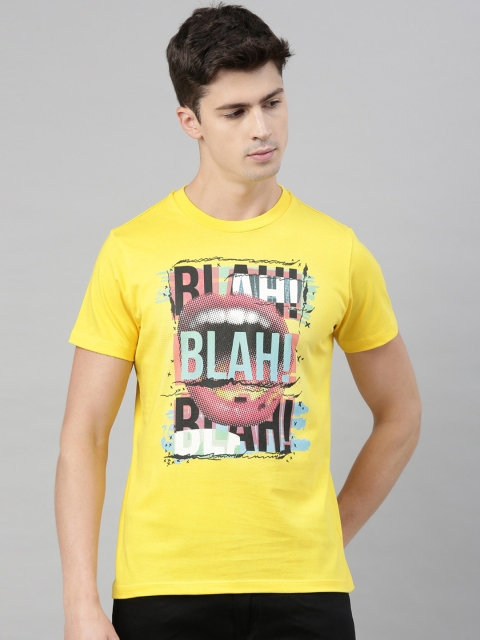 

QUANCIOUS Men Yellow & Black Organic Cotton Printed Round Neck Sustainable T-shirt