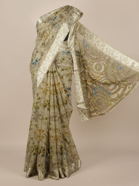 

Pothys Green & Blue Jute Silk Floral Printed Saree