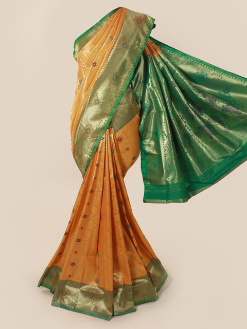 

Pothys Mustard Yellow & Green Art Silk Woven Design Saree