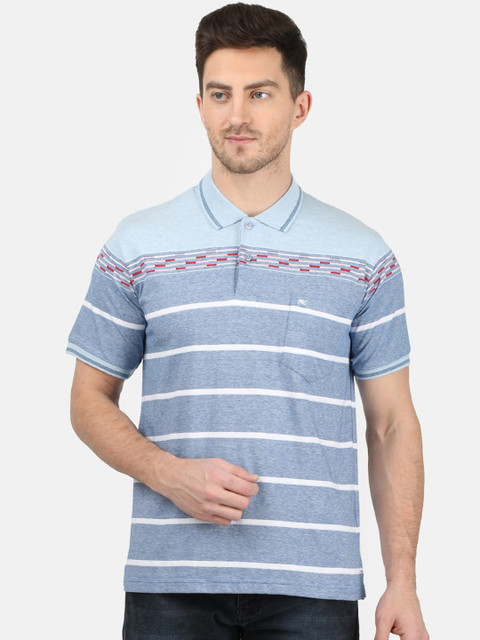 

Monte Carlo Men Blue Striped Polo Collar T-shirt