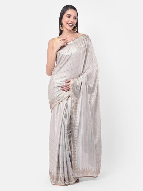 

Neerus Grey Striped Poly Crepe Saree