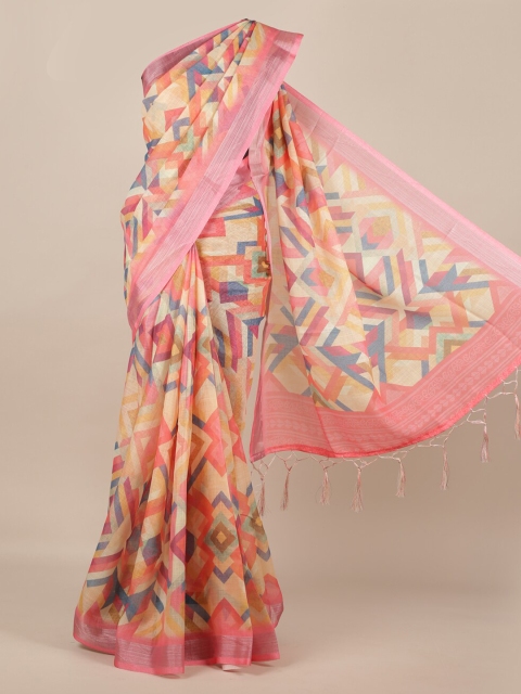 

Pothys Multicoloured Printed Linen Blend Saree, Multi