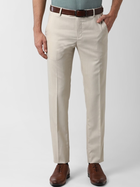 

Peter England Men Beige Solid Slim Fit Formal Trousers