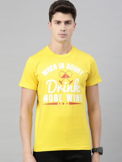

QUANCIOUS Men Yellow Printed Round Neck Sustainable T-shirt