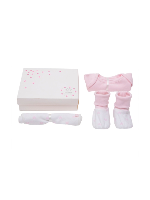 

Nino Bambino Infant Girls Pack Of 3 Pink & White Organic Cotton Essentials Gift Set
