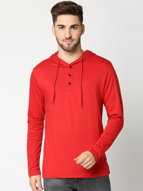 

Bewakoof Men Red Solid Hood T-shirt