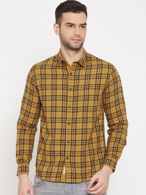 

Octave Men Mustard Yellow & Black Regular Fit Checked Cotton Casual Shirt