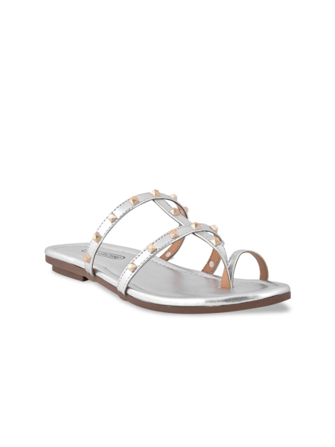 GIRL EXCUSE Women Silver-Toned Embellished Open Toe Flats