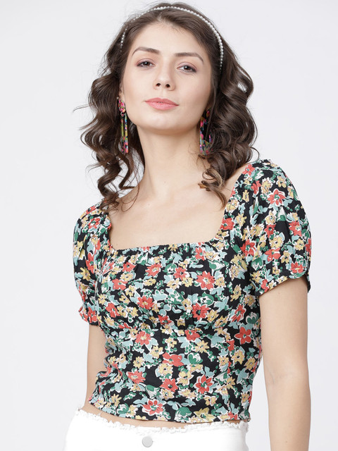 

Tokyo Talkies Black Floral Printed Regular Top