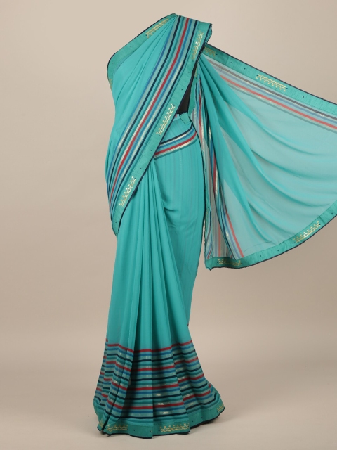

Pothys Green & Red Poly Chiffon Striped Saree