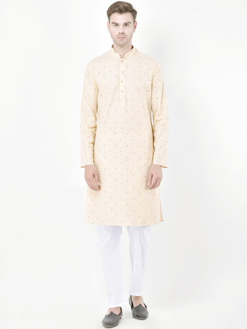 

SG LEMAN Men Beige Printed Kurta with Pyjamas