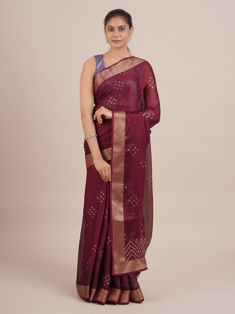 

Pothys Burgundy Woven Design Poly Georgette Saree