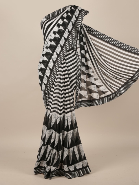 

Pothys White & Black Poly Chiffon Printed Saree