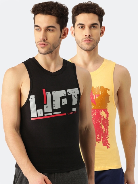 

ROMEO ROSSI Men Pack Of 2 Printed Gym Vests, Black