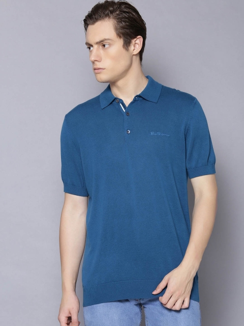 

BEN SHERMAN Men Blue Solid Polo Collar T-shirt