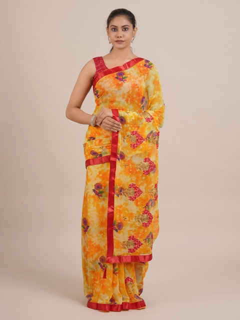 

Pothys Yellow Printed Poly Chiffon Saree