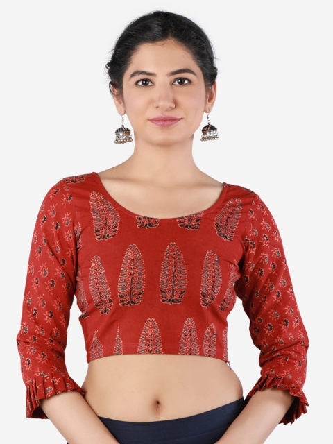 

Llajja Women Maroon & Navy Blue Ajrakh Printed Saree Blouse
