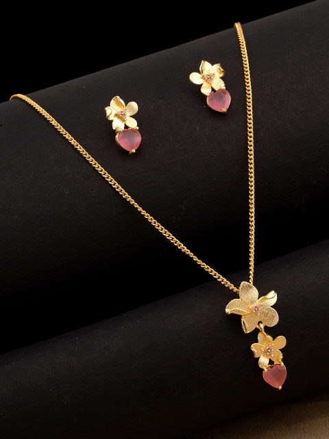 

Studio Voylla Gold-Plated Pink Stone-Studded Love Paradise Jewellery Set
