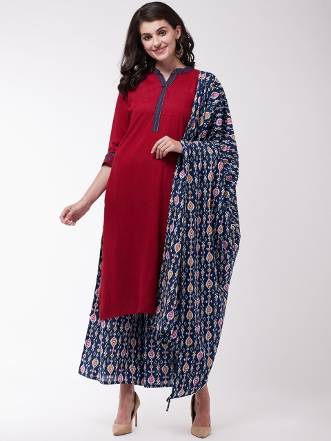 

InWeave Women Maroon & Blue Solid Kurta with Palazzos & Dupatta