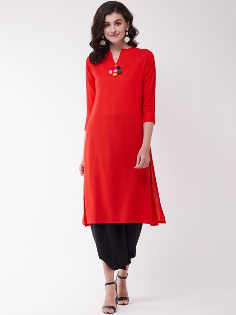 

InWeave Women Red Solid Kurta with Dhoti Pants