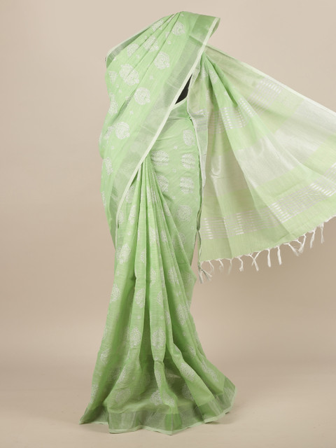 

Pothys Green Woven Design Linen Blend Saree