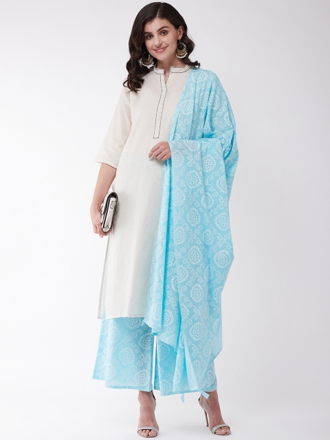 

InWeave Women Off-White & Blue Solid Kurta with Palazzos & Dupatta