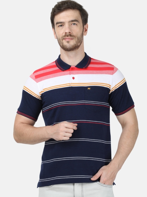 

Monte Carlo Men Navy Blue Striped Mandarin Collar T-shirt
