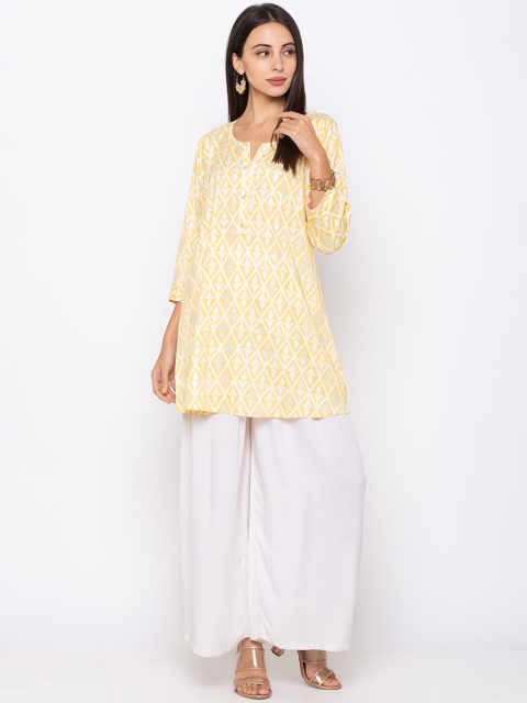 

TANKHI Women Yellow & White Printed Straight Kurti