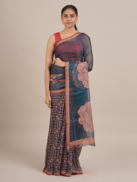 

Pothys Navy Blue & Beige Poly Georgette Printed Saree